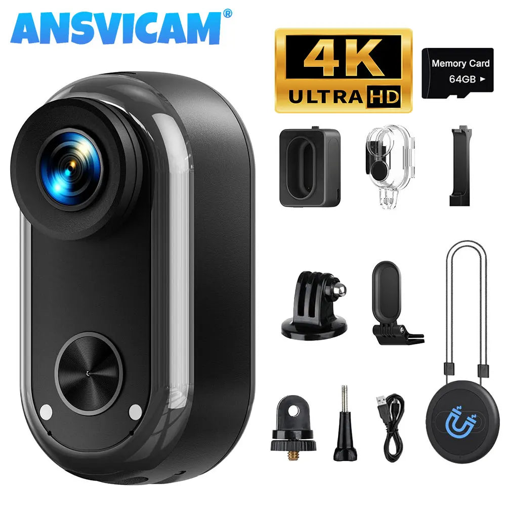 ANSVICAM 4K Mini Action Camera with Magnetic Mounts & Charging Case