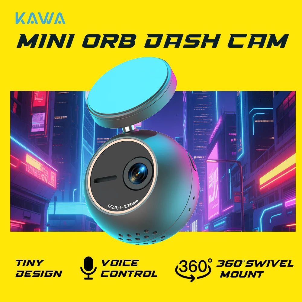 KAWA MINI ORB 2K Dash Cam with Wi-Fi & Voice Control