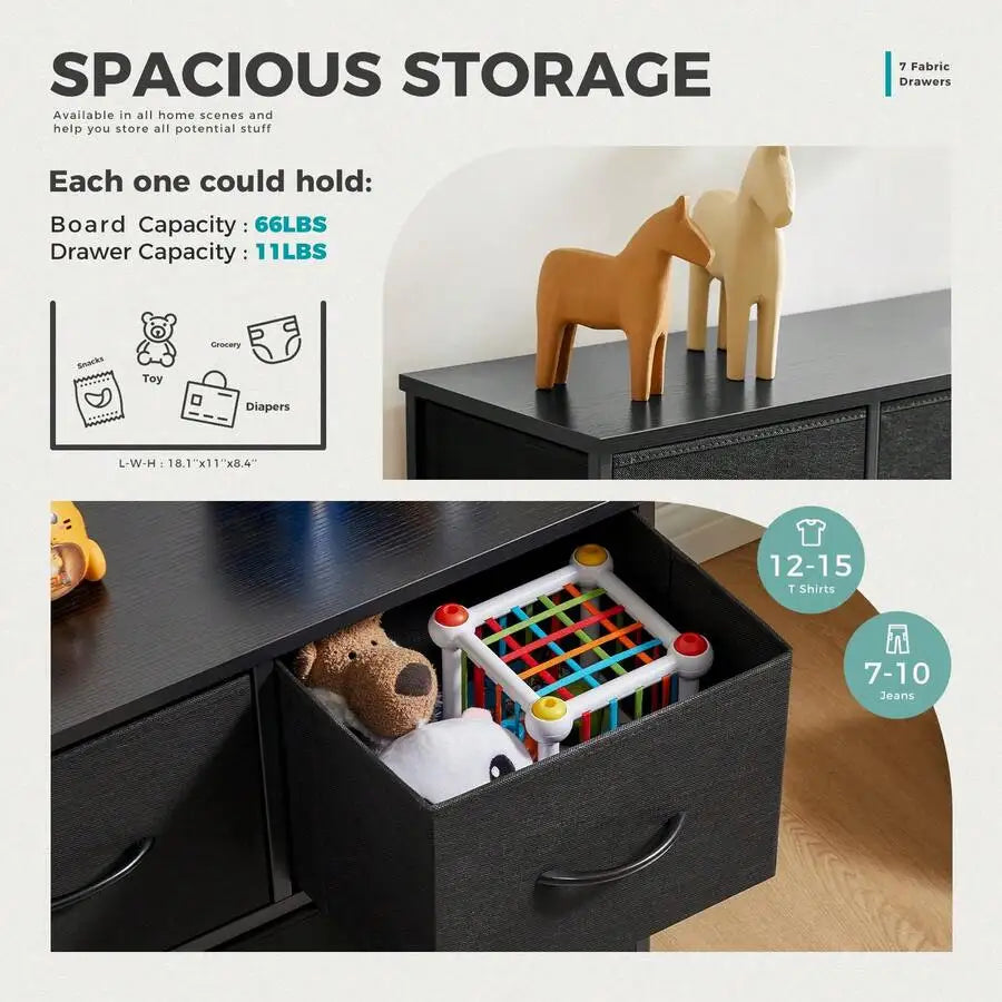 Dresser For Bedroom With 7 Fabric Drawers, Chest Organizer Units For Clothing, Closet, Guestroom, Storage Tower With Cabinet, Me