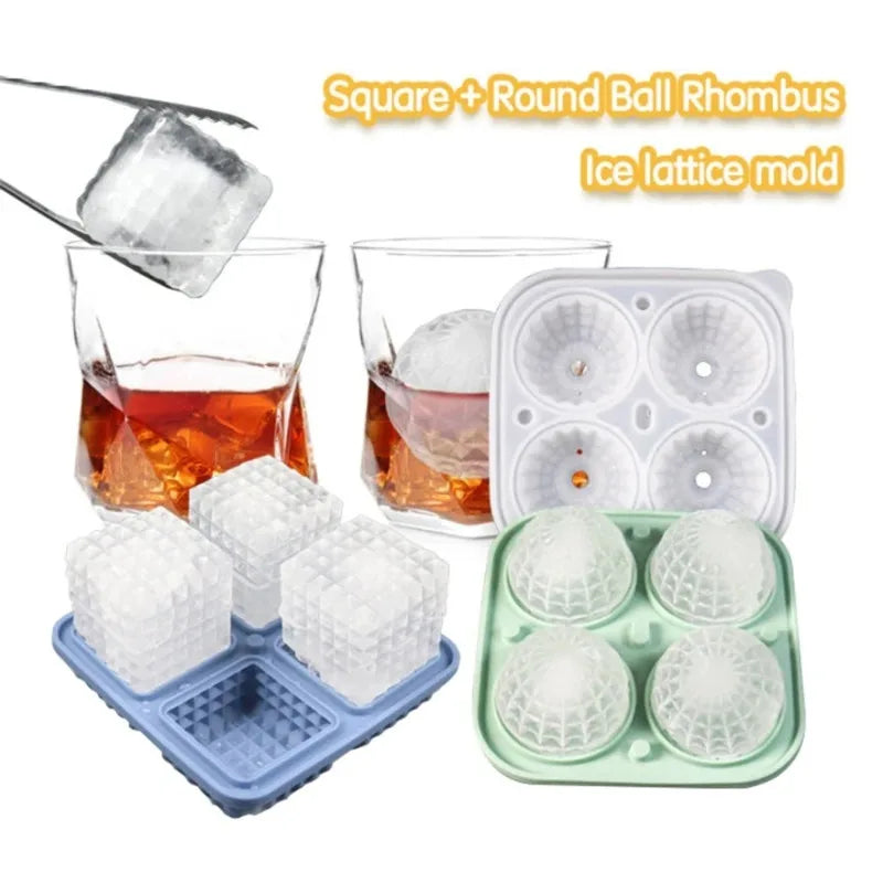 Silicone Ice Ball Mould with Lid - Round & Square Whisky Ice Tray