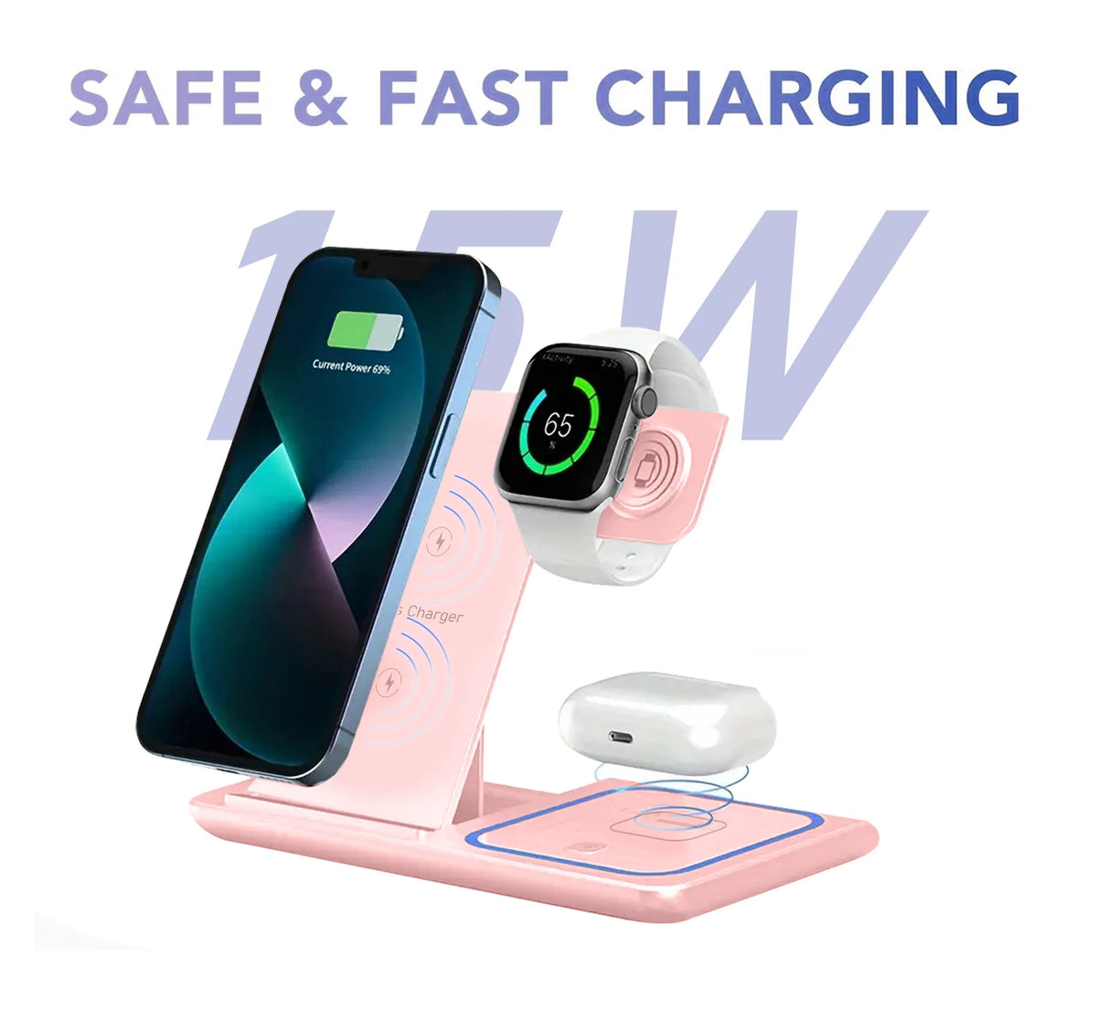 3-in-1 Wireless Charging Stand for Phone, Watch & Earbuds