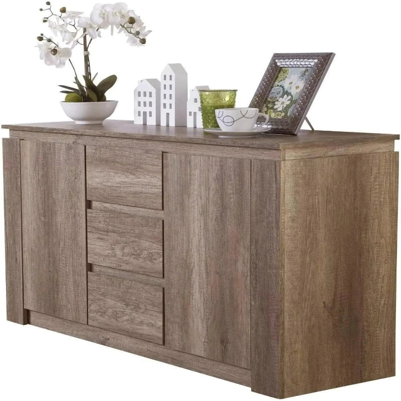 Oak wood cutlery cabinet with storage drawers and door adjustable shelving