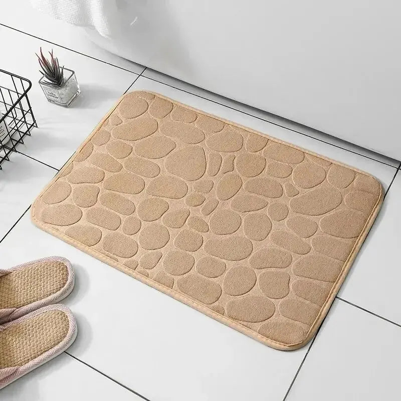 Embossed Microfibre Floor Mat – Anti-Slip, Memory Foam, Pebble Design for Bathroom & Living Room