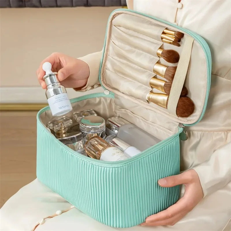 3-Piece Ribbed PU Leather Cosmetic Bag Set | Travel Toiletry Organiser for Women