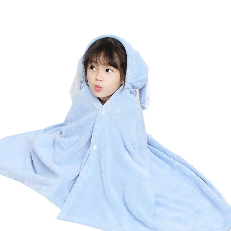 Boys Girls Hooded Bath Towel Cape Thick Coral Fleece Absorbent Wearable Baby Blanket for Nap