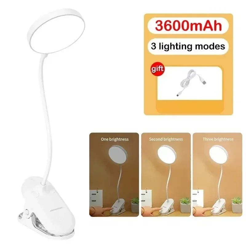 USB Rechargeable Clip-On LED Desk Lamp with 3 Colour Modes