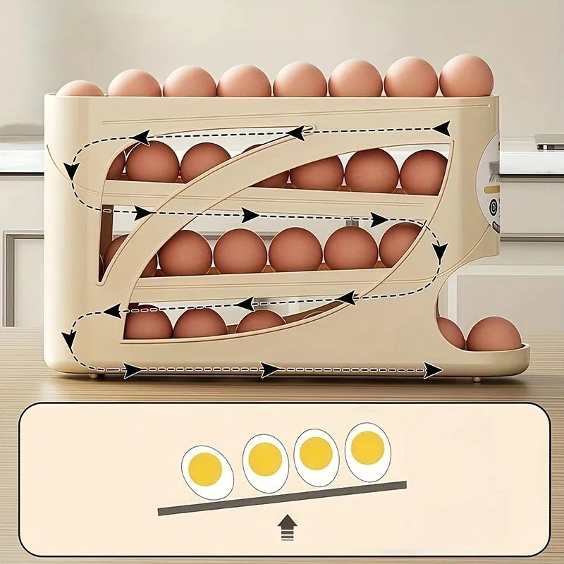 3-Tier Rolling Egg Organiser for Fridge | Holds 24–30 Eggs | Space-Saving Kitchen Storage Rack