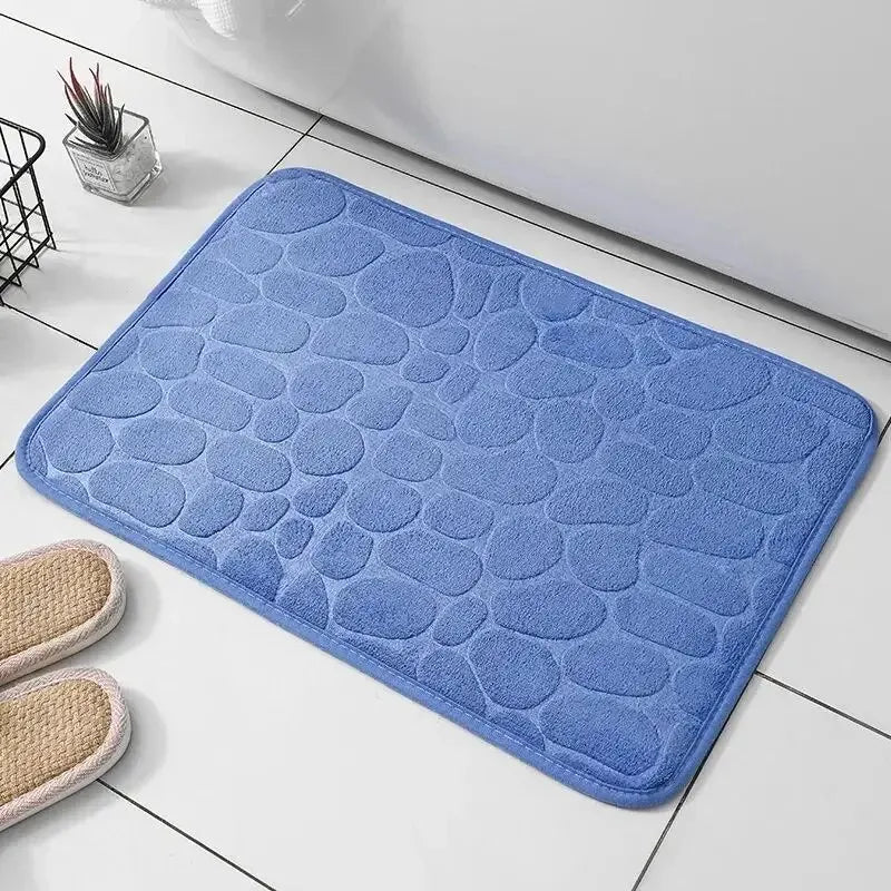 Embossed Microfibre Floor Mat – Anti-Slip, Memory Foam, Pebble Design for Bathroom & Living Room