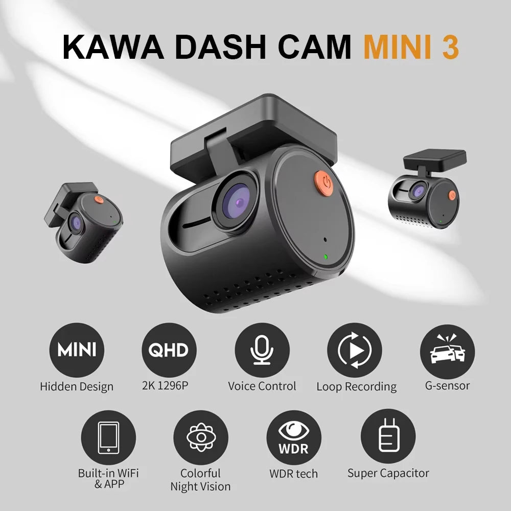 KAWA MINI 3 1296p Mini Dash Cam with Wi-Fi & Supercapacitor