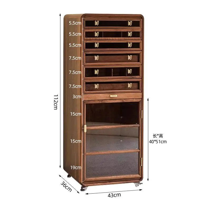 North American black walnut solid wood dental cabinet teacup tea set storage modern light luxury floor-to-ceiling cabinet