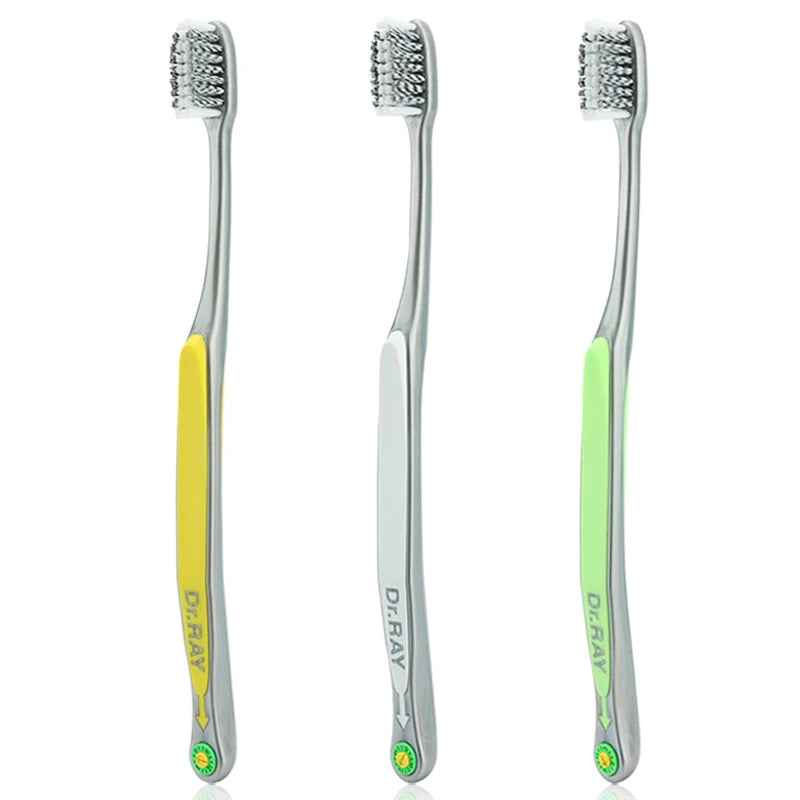 Dr.Ray Medium Toothbrush Good Quality Bamboo Charcoal Spiral Bristles ECO Friendly Adult Toothbrush 2pcs/Package