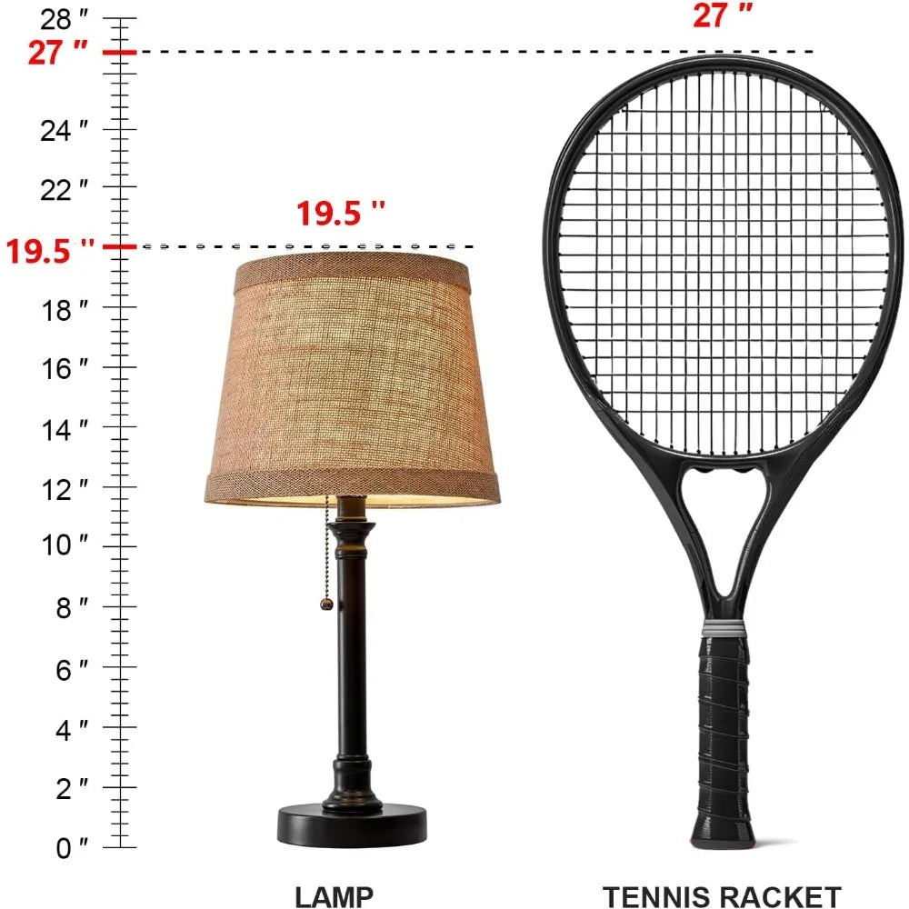 19.5" Small Table Lamp for Bedroom Nightstand - Black Fabric Shade, Living Room, Desk Reading, Kids Room, Office, Dorm