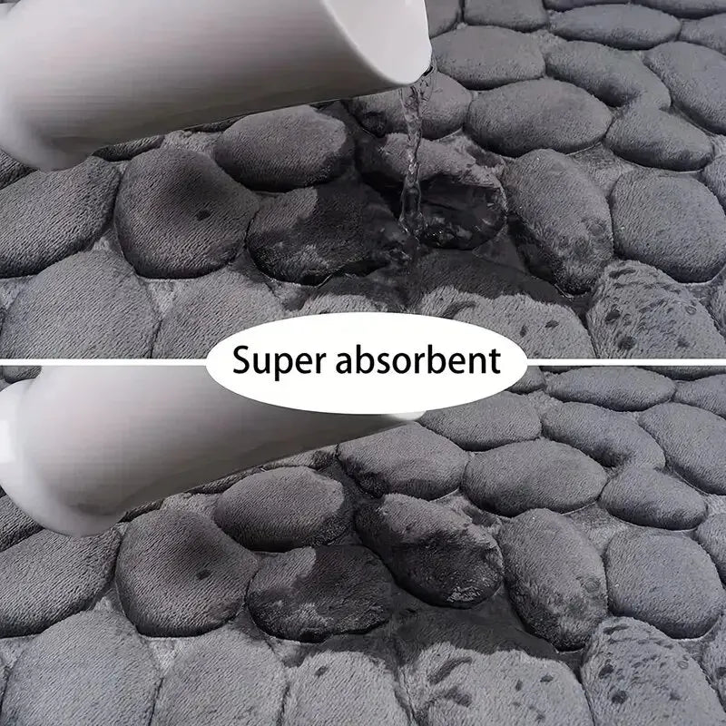 Embossed Microfibre Floor Mat – Anti-Slip, Memory Foam, Pebble Design for Bathroom & Living Room