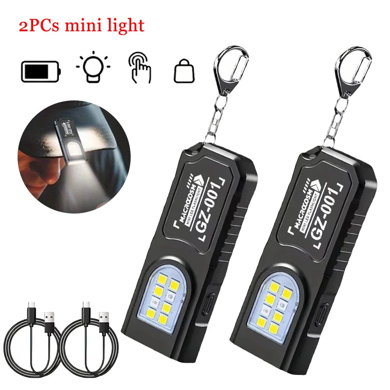 Rechargeable LED Keychain Flashlight - Mini USB-C Torch with COB Work Light and Magnet