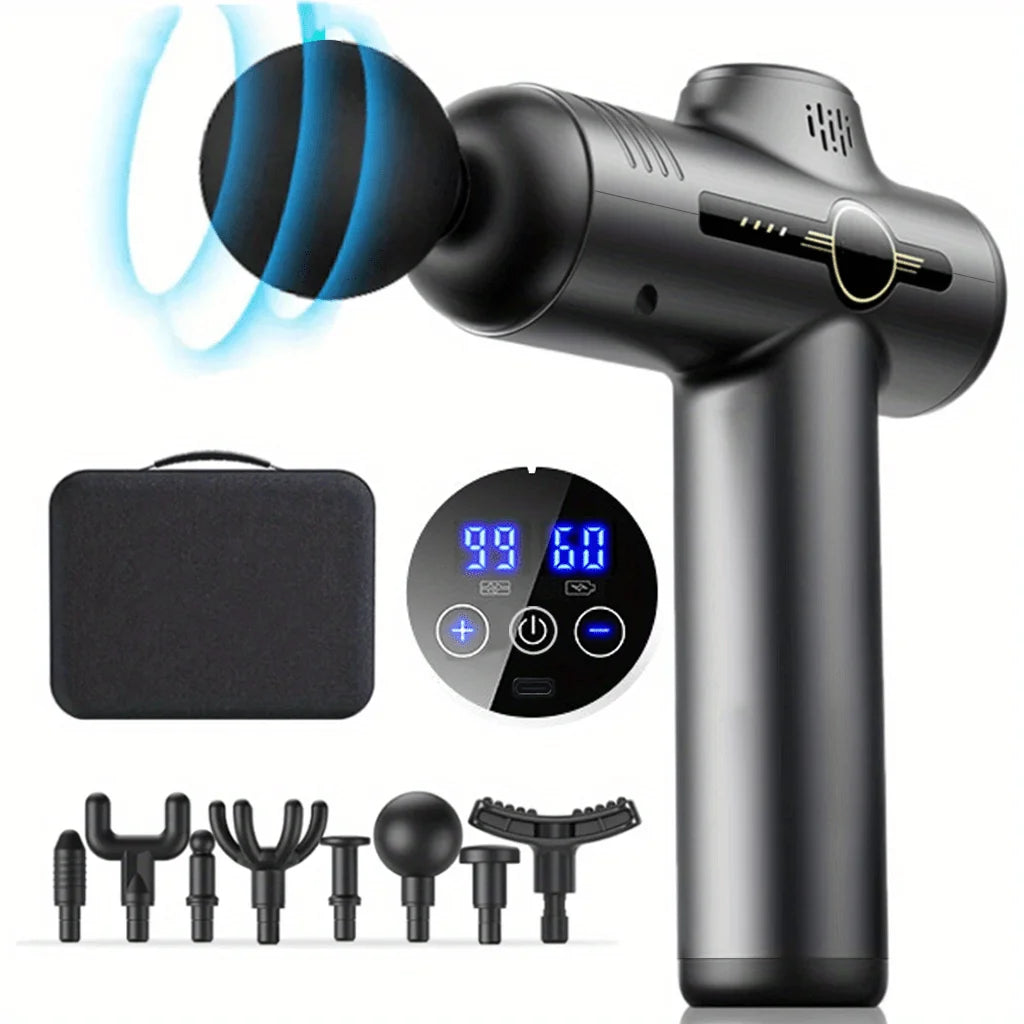 Rechargeable Massage Gun with Adjustable Speeds and Interchangeable Heads