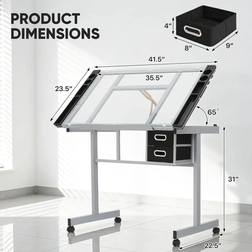 Proional Drating Table or Adults Teens, ing Glass Tabletop Art Crat Desk Diamond Watercolor Paintings Sketching Work Station or