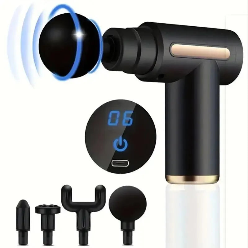 Rechargeable Massage Gun with Adjustable Speeds and Interchangeable Heads