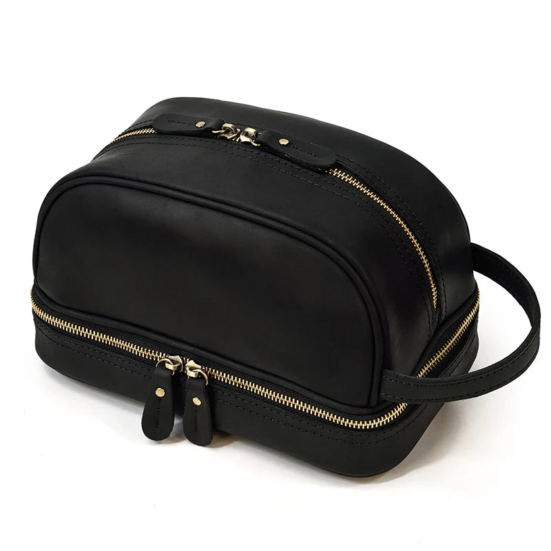 Cowhide Toiletry Bag Men Leather Cosmetic Bag Man Woman Wash Bag Storage Bags Genuine Leather Handbag for Make Up Dopp Kit Male