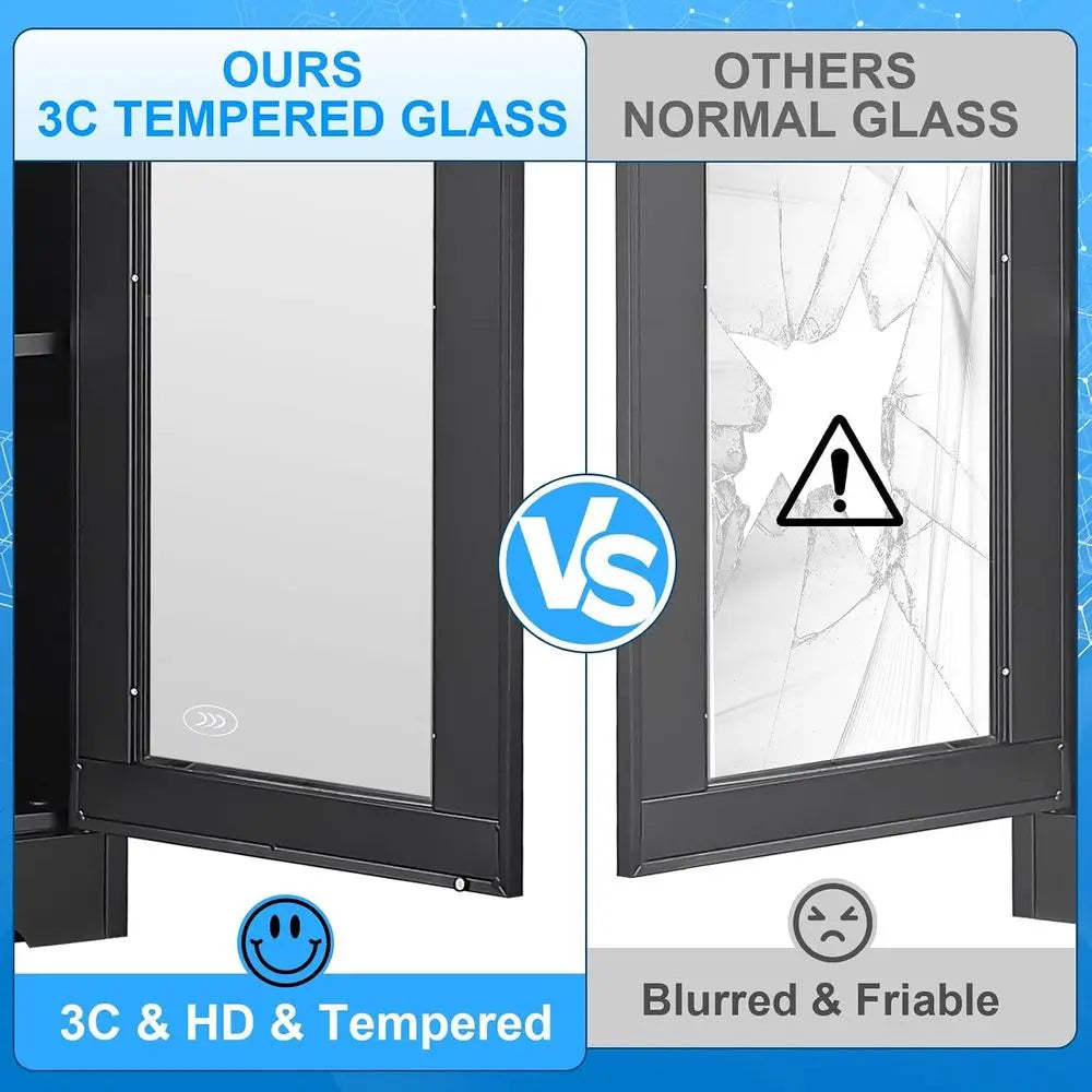 Glass Display Cabinet with Lock, Metal Curio Cabinet with Tempered Glass Do& Adjustable Shelves, Heavy-Duty China Cabior Living