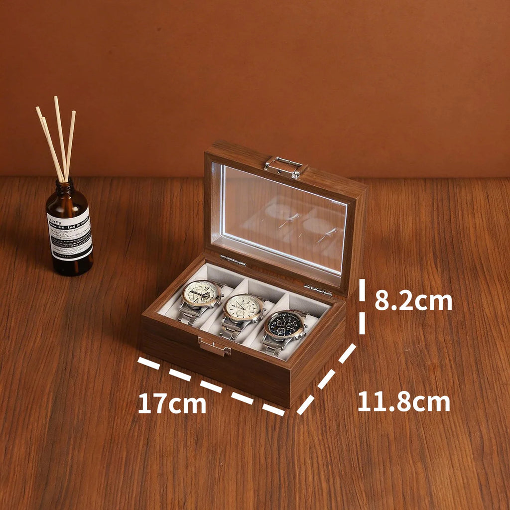 Wood-Grain Watch Display Box with Multiple Grid Options
