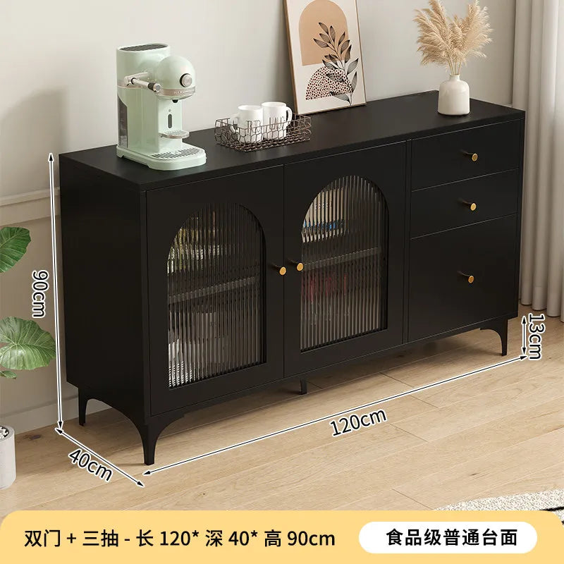 Black Sideboard Cabinet with Arched Ribbed Glass Doors