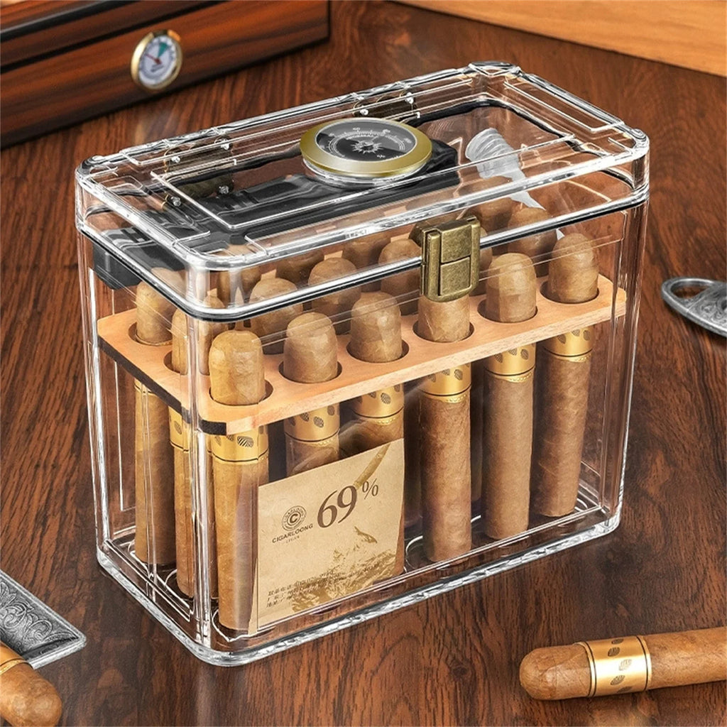 Acrylic Cigar Humidor with Hygrometer – Approx. 18 Cigars