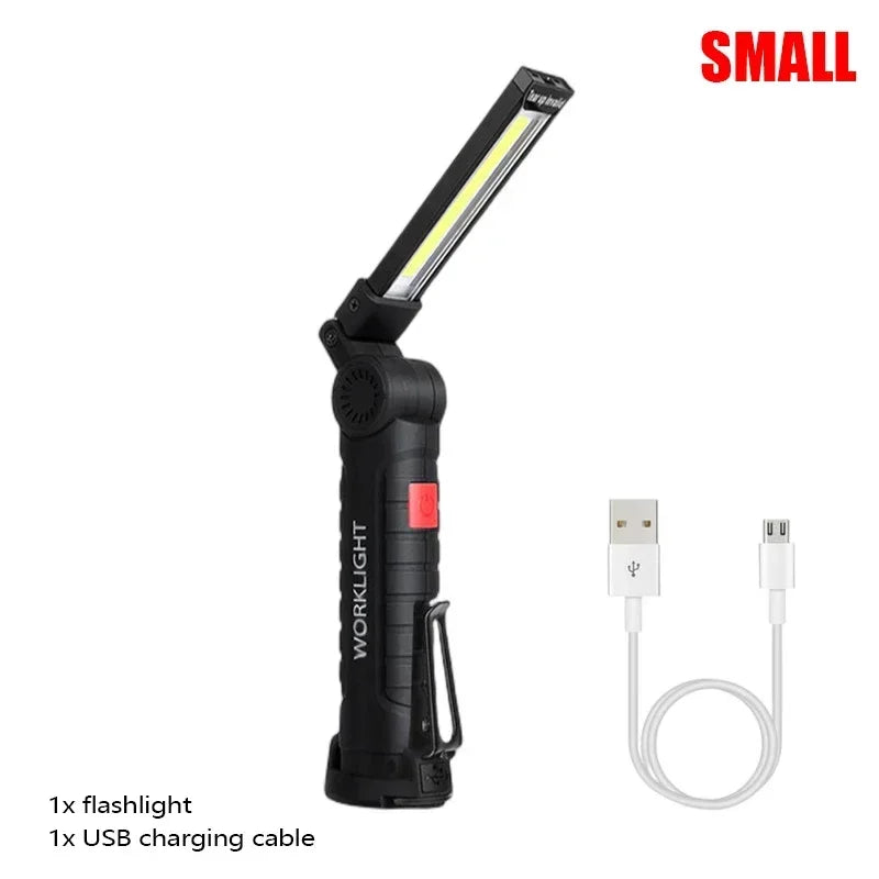 Folding COB LED Work Light - USB Rechargeable Magnetic Inspection Lamp with Hook
