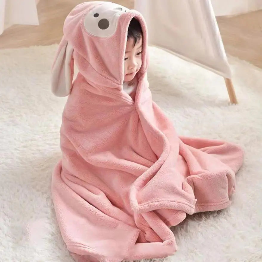 Boys Girls Hooded Bath Towel Cape Thick Coral Fleece Absorbent Wearable Baby Blanket for Nap