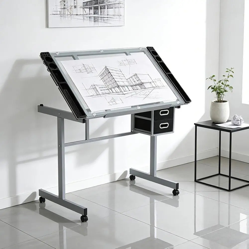 Proional Drating Table or Adults Teens, ing Glass Tabletop Art Crat Desk Diamond Watercolor Paintings Sketching Work Station or