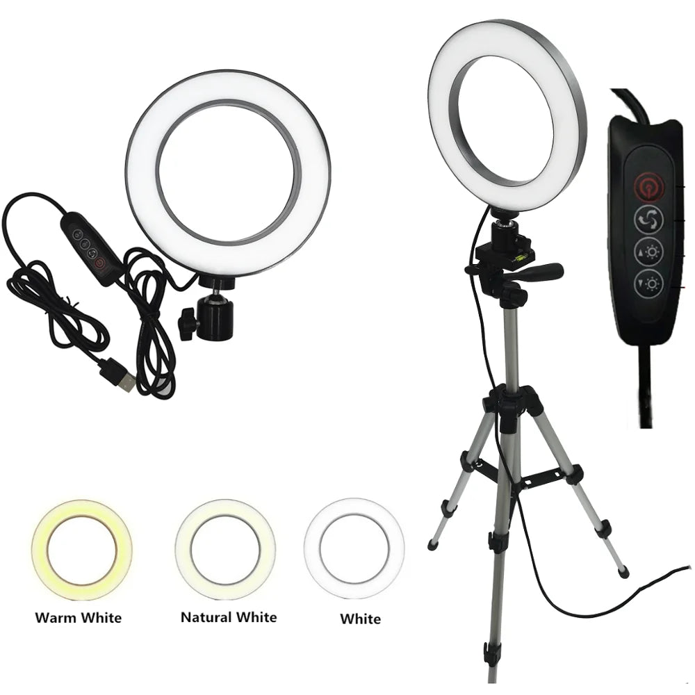 LED Selfie Ring Light with Tripod Stand - 6" / 10" Photo & Video Lighting