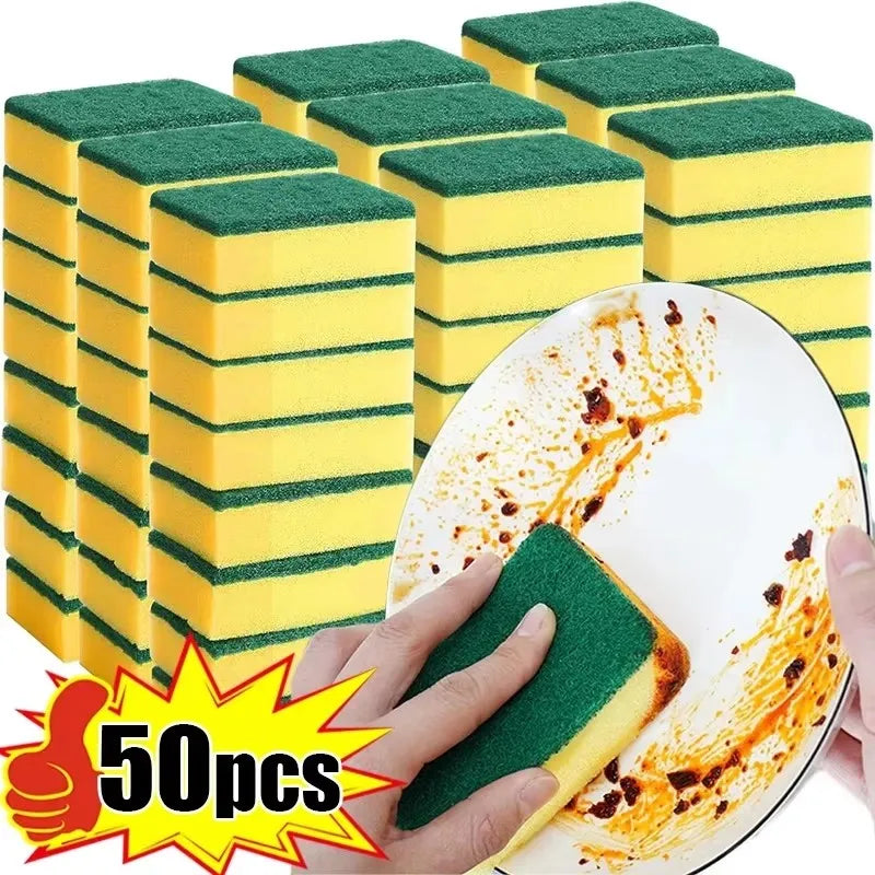 Double-Sided Kitchen Sponge Scrubber – Absorbent Sponge & Scouring Pad, Pack of 10/30/50