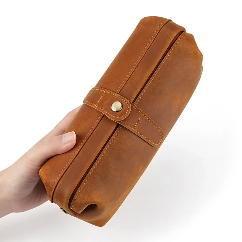 Genuine Leather Makeup Purse Organizer Bag for Perfumes and Cosmetic Outdoor Travel Large Capacity Cowhide Wash Bag Unisex