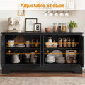 Sideboard Buffet Cabinet with Storage, 56" Modern Sideboard with 4 Carved Doors, Large Wood Coffee Bar Console Table for Kitchen, Dining Room, Entryway, Living Room, Black