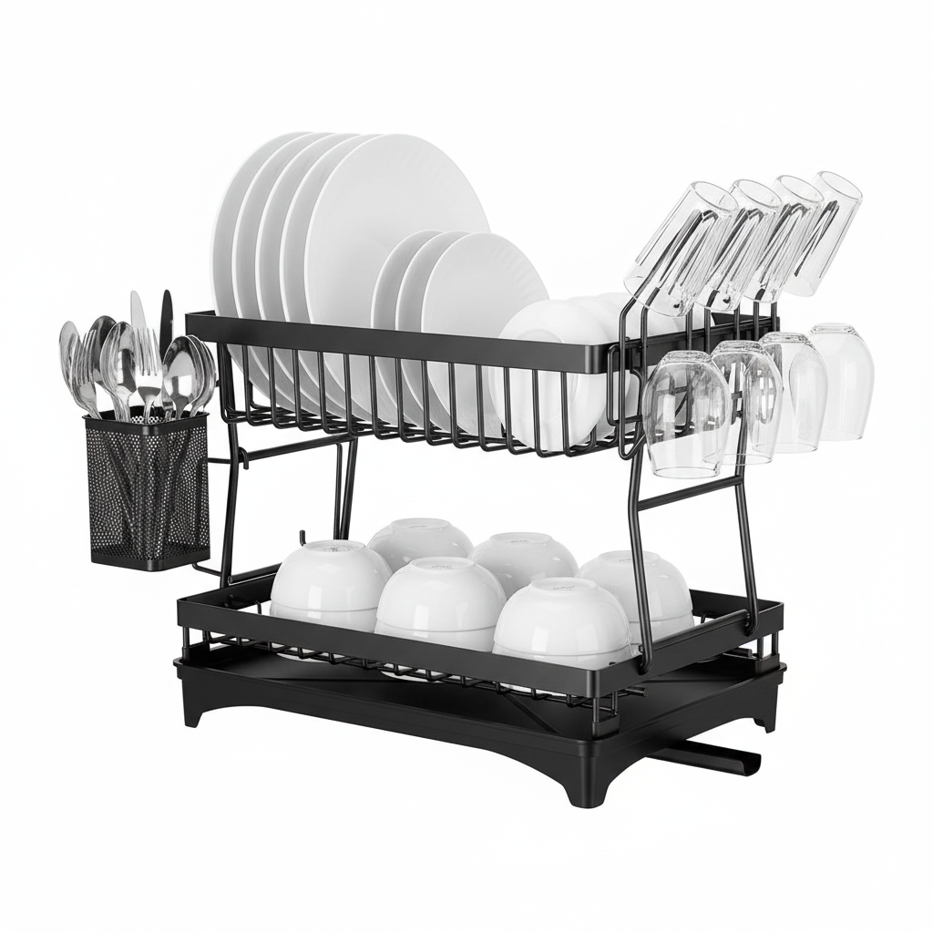 2-Tier Dish Drying Rack – White Background