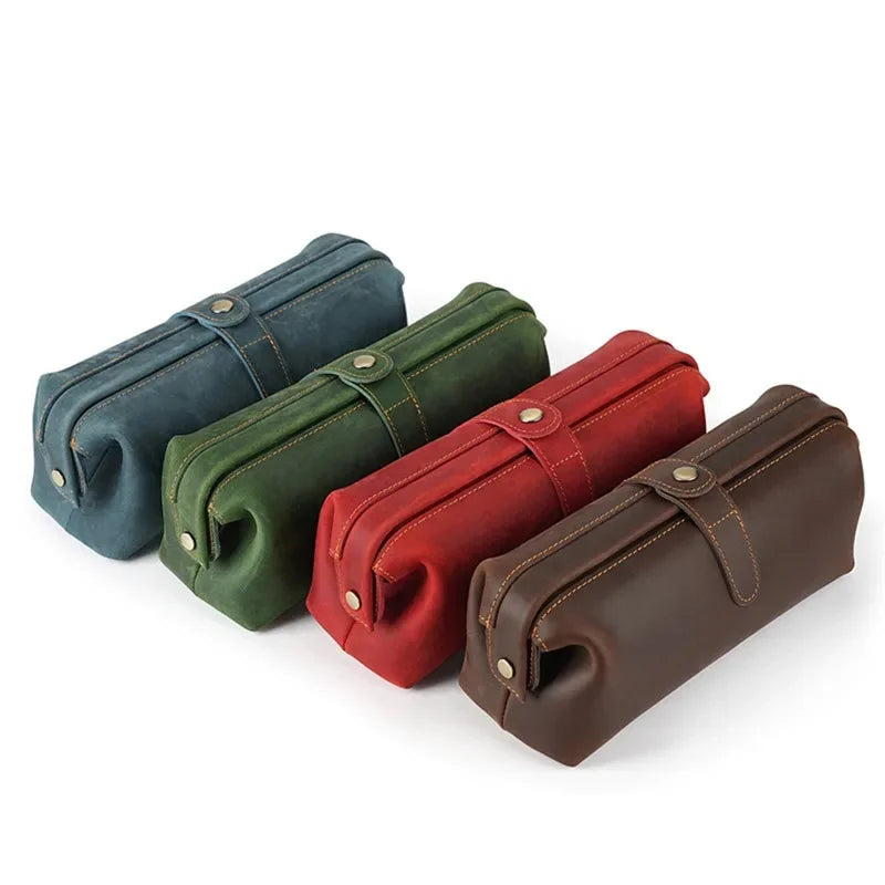 Genuine Leather Makeup Purse Organizer Bag for Perfumes and Cosmetic Outdoor Travel Large Capacity Cowhide Wash Bag Unisex