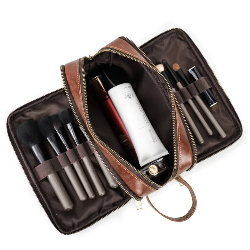 Cowhide Toiletry Bag Men Leather Cosmetic Bag Man Woman Wash Bag Storage Bags Genuine Leather Handbag for Make Up Dopp Kit Male