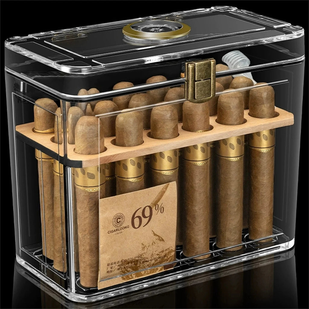 Acrylic Cigar Humidor with Hygrometer – Approx. 18 Cigars