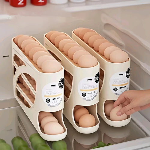 3-Tier Rolling Egg Organiser for Fridge | Holds 24–30 Eggs | Space-Saving Kitchen Storage Rack