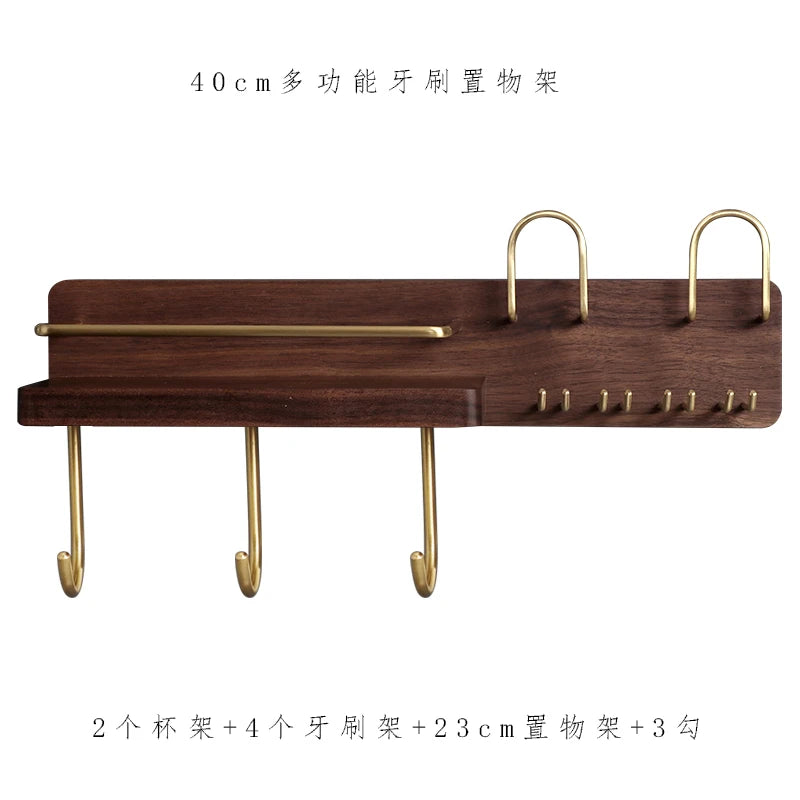 Black Walnut Electric Toothbrush Holder Multi Functional Wall-Mounted Gargle Cup and Paper Towel Storage Rack for Bathroom