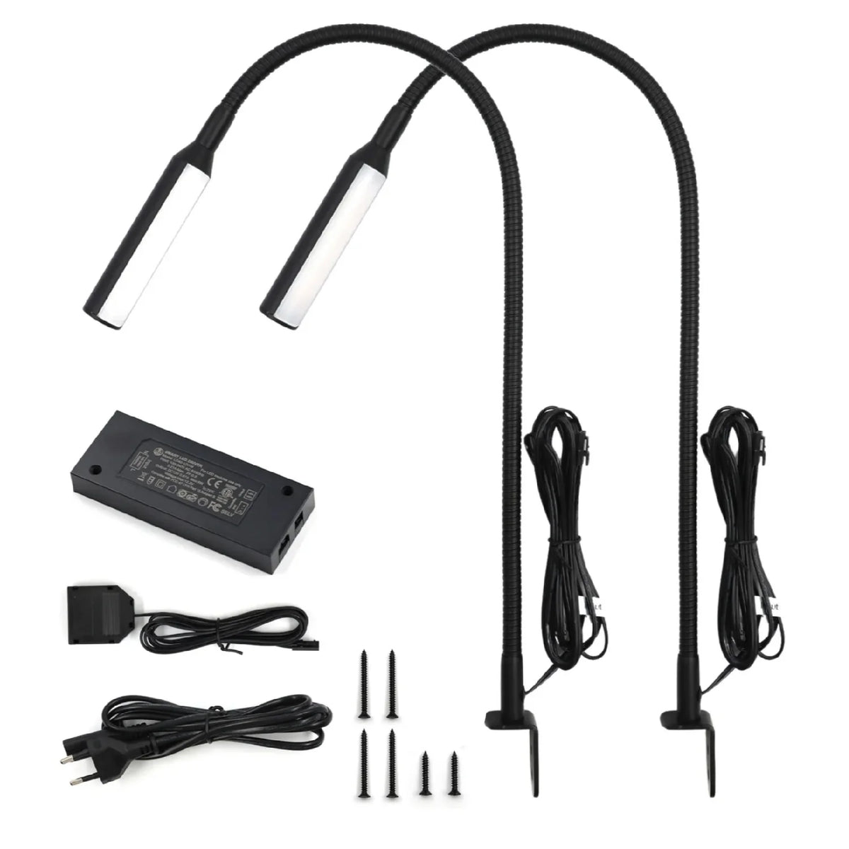 Dimmable LED Reading Lamps with Flexible Gooseneck – Set of 2