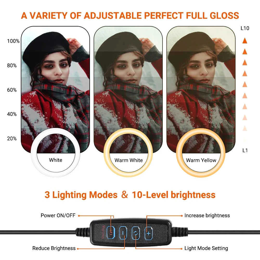 10" LED Ring Light with Tripod & Phone Holder - Dimmable Studio Light