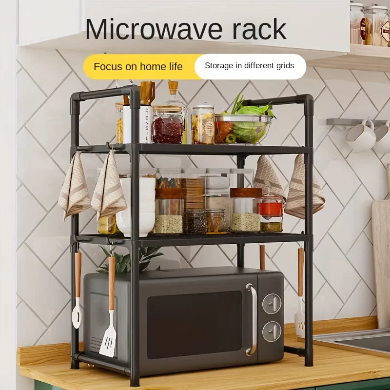 Heavy Duty Kitchen Baker's Rack | 2-Tier Floor Standing Microwave & Oven Stand with Storage Shelf