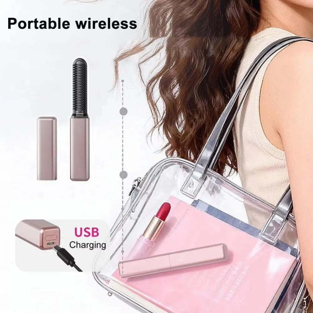 USB Rechargeable Hair Straightening Brush – Mini Heated Comb