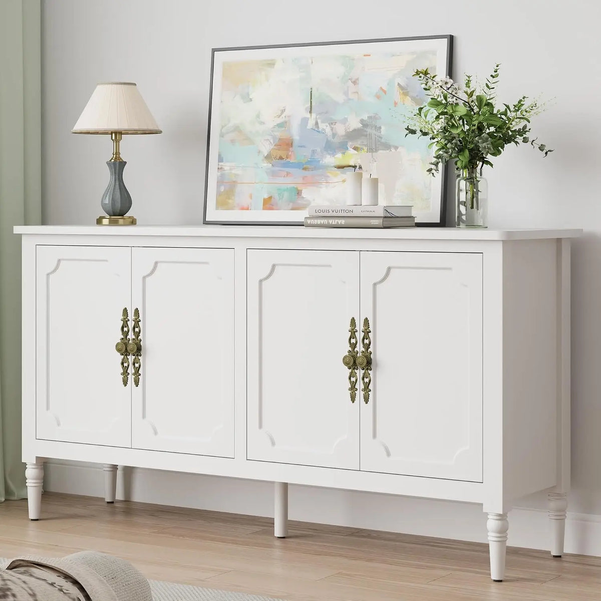 Modern Sideboard Buffet Cabinet with Adjustable Shelves & Carved Handles