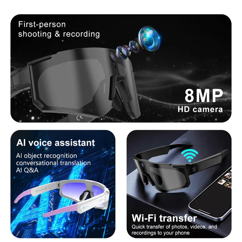 AI Smart Glasses with Camera, Touch Controls & Bluetooth