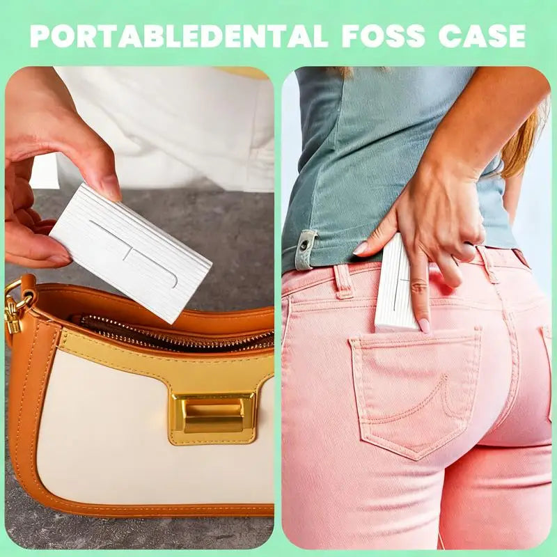 Portable Automatic Dental Floss Dispenser Pop-up Travel Floss Pick Storage Case Refillable Mini Toothpick Holder Box Pocket Floss Stick Organizer for Oral Hygiene Teeth Cleaning