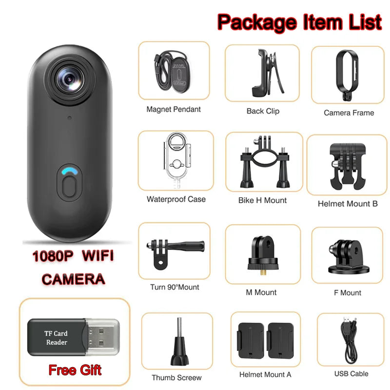 Mini Wearable Action Camera - 1080P HD Clip-On Vlogging Camera with WiFi