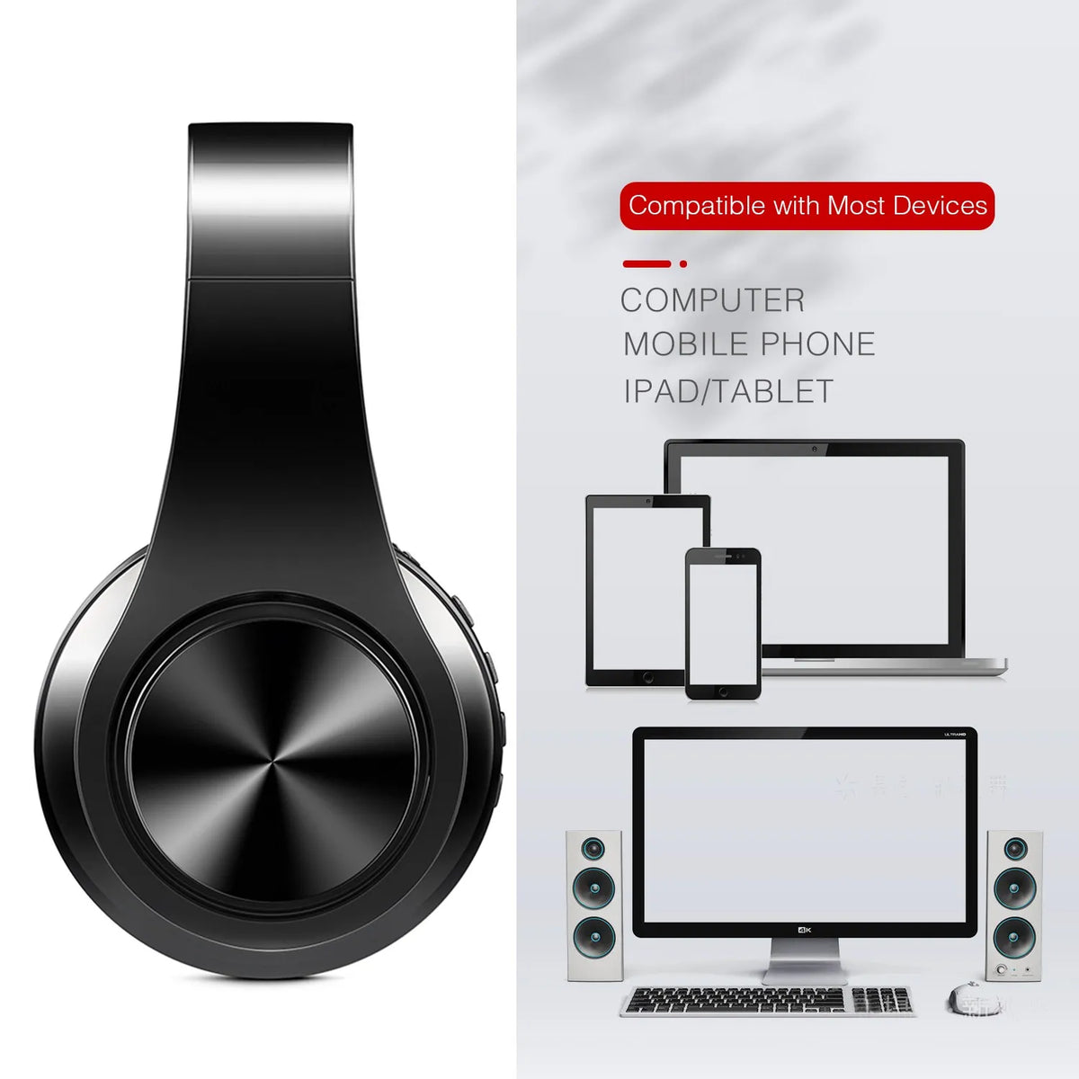 Foldable Bluetooth 5.3 Over-Ear Headphones with FM Radio & Mic