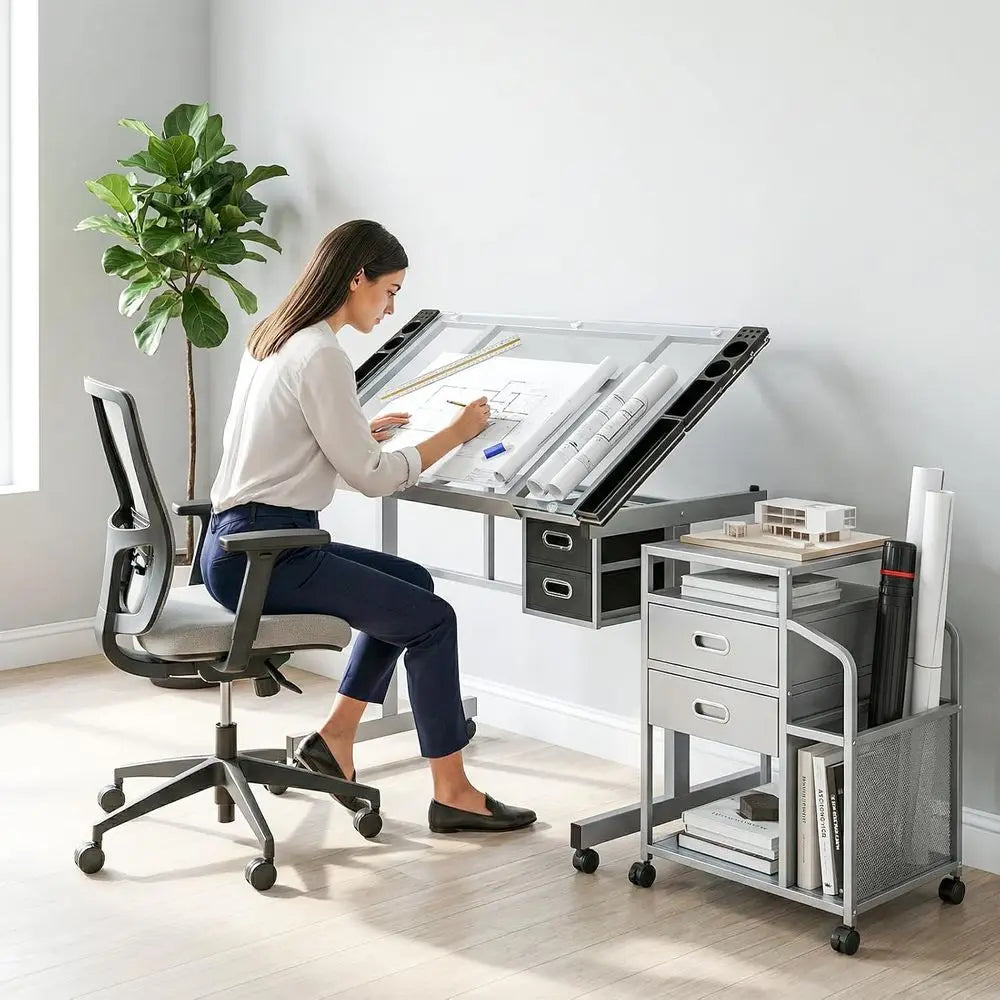 Proional Drating Table or Adults Teens, ing Glass Tabletop Art Crat Desk Diamond Watercolor Paintings Sketching Work Station or