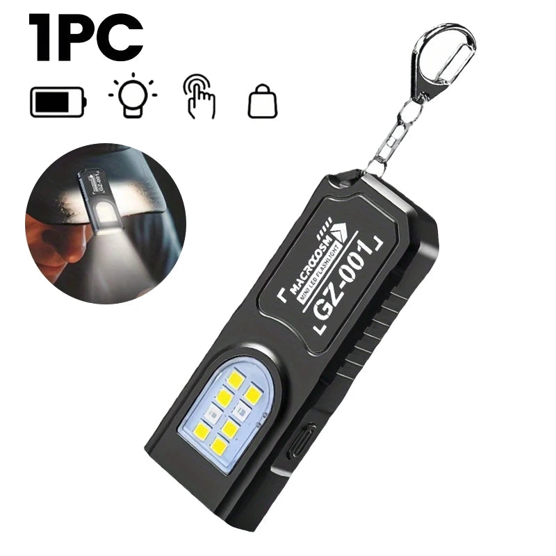 Rechargeable LED Keychain Flashlight - Mini USB-C Torch with COB Work Light and Magnet